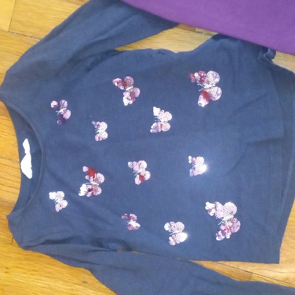 girl 5 purple jeggings and long sleeve top sequin butterflies - Picture 2 of 2